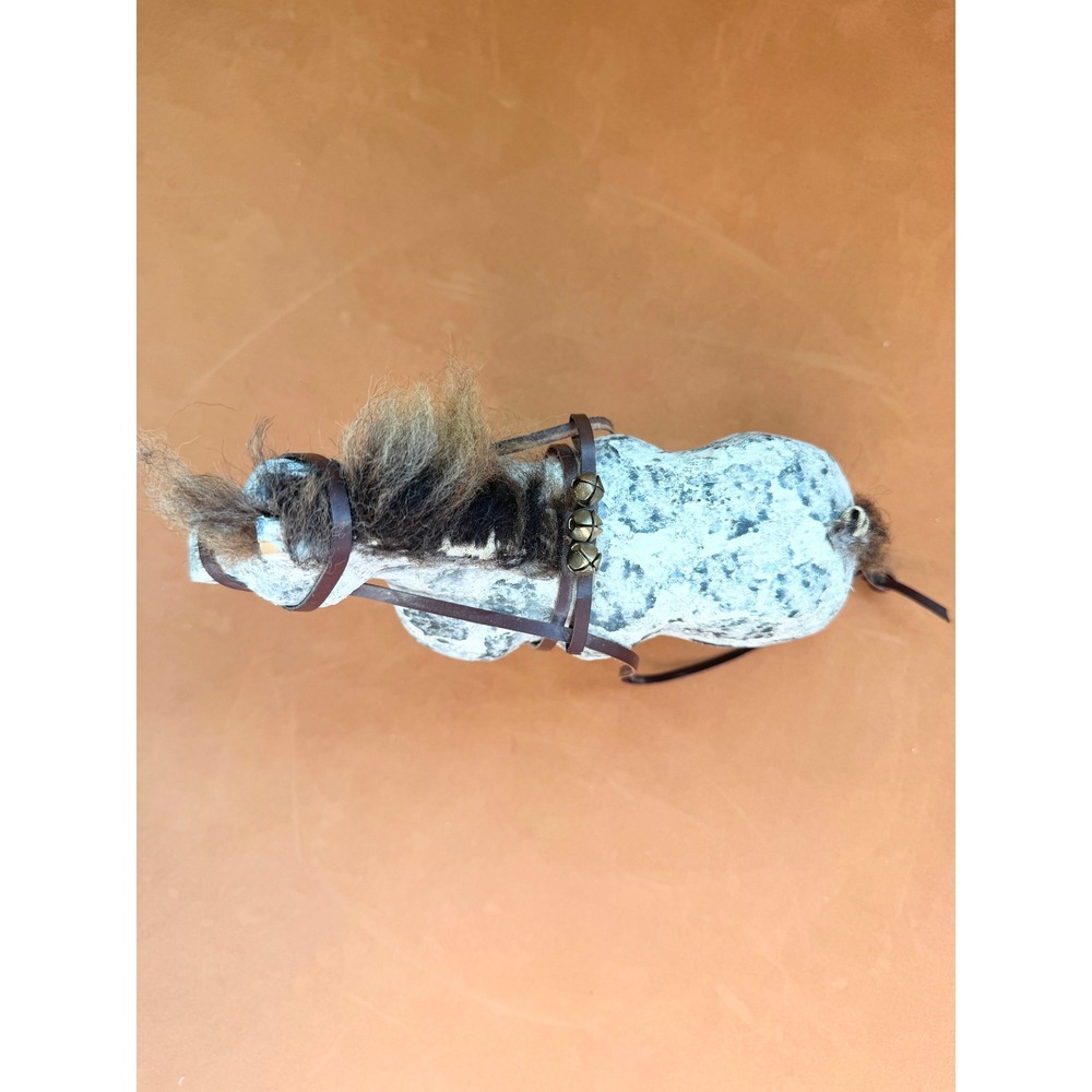 Vintage Primitive Dapple Gray Horse Figurine Wool Mane Western Farmhouse Decor - Picture 9 of 12